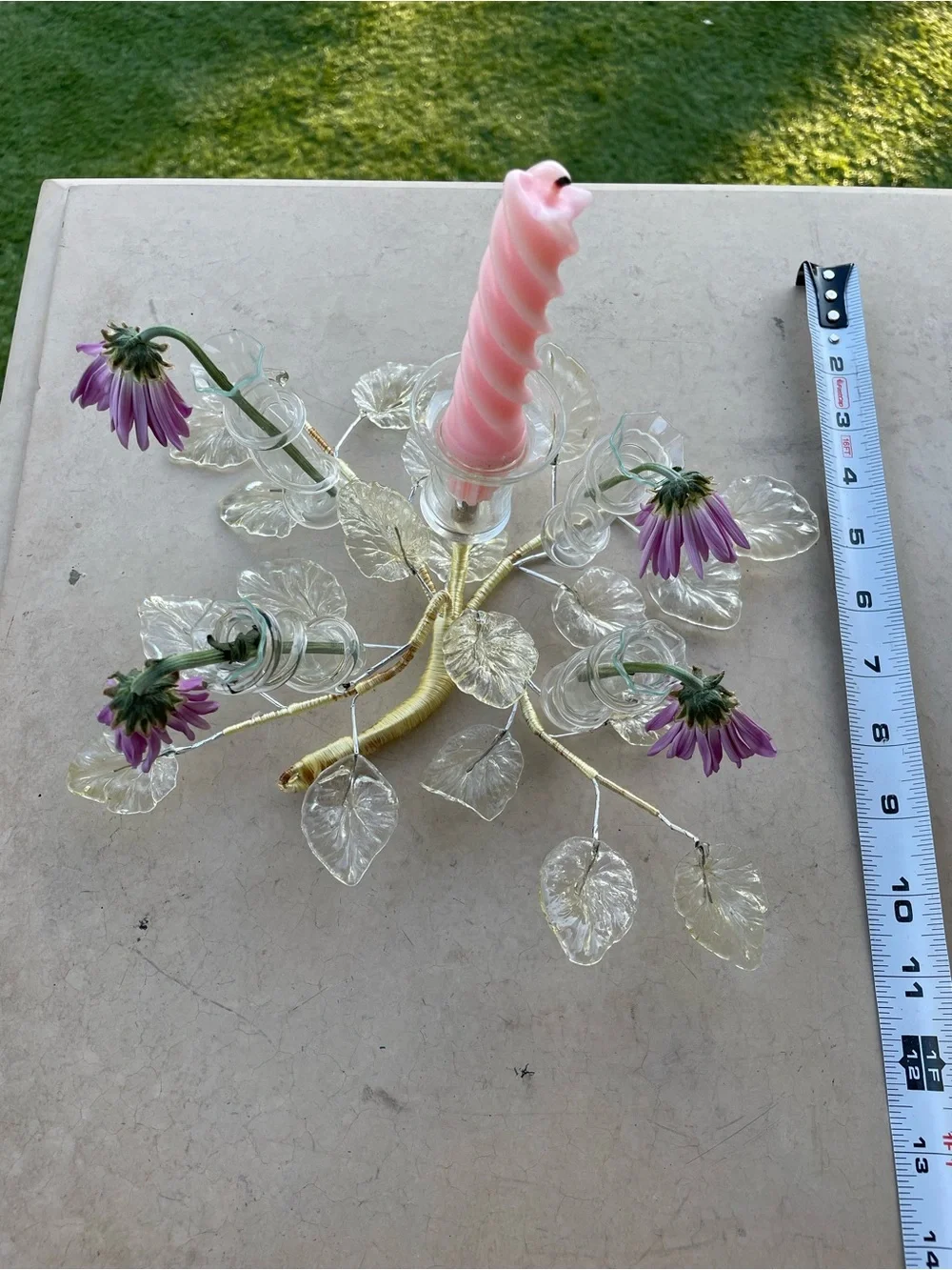 Vintage Murano Style Glass Flower Candelabra Centerpiece Venetian Epergne Tussie